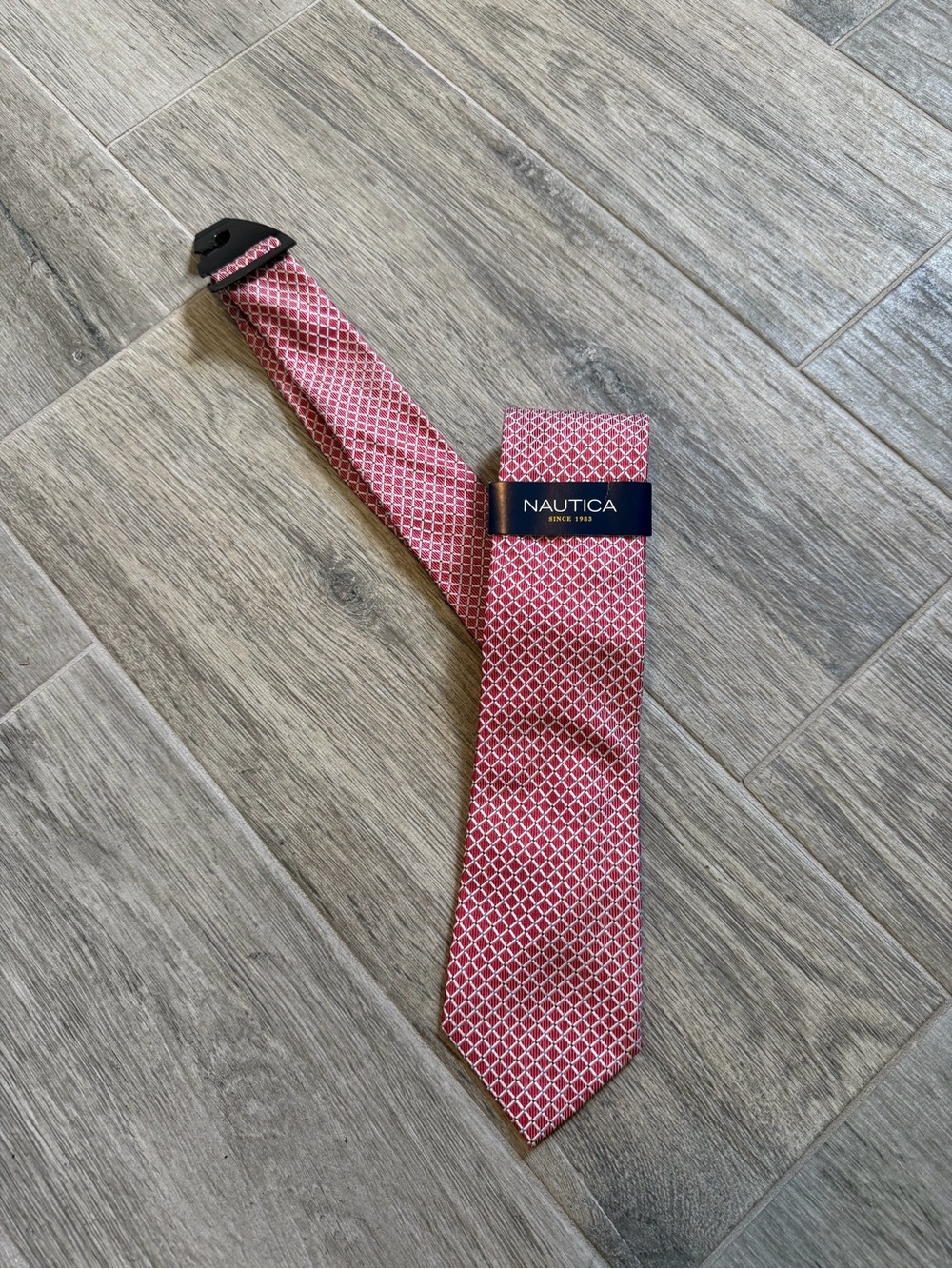 New Nautica Red White Blue Geometric Pattern Silk Necktie 4th Of July 250th